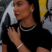 Collar Corazón Eterno + Pulsera Brazalete + Pendientes de Botón Corazón con Pavé en Oro Blanco