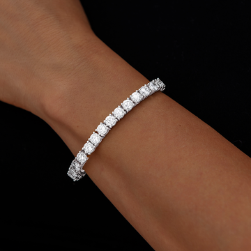 Conjunto de collar de tenis con diamantes de 5 mm + pulsera + aretes de 8 mm de corte redondo en oro blanco