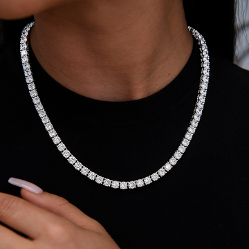 Conjunto de collar de tenis con diamantes de 5 mm + pulsera + aretes de 8 mm de corte redondo en oro blanco