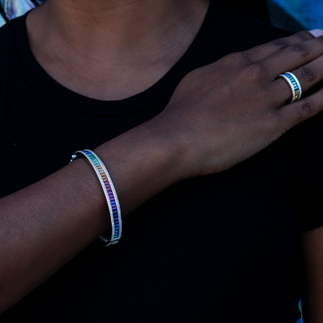 Pulsera de Baguettes Arcoíris Helados + Anillo de Baguettes Arcoíris Helados en Oro Blanco