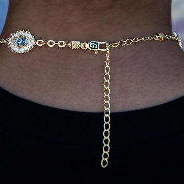Iced Evil Eye Necklace in Yellow Gold