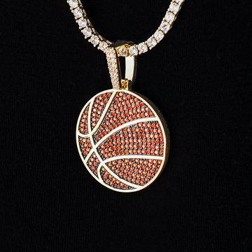 Colgante de Baloncesto con Pavé Naranja en Oro Amarillo