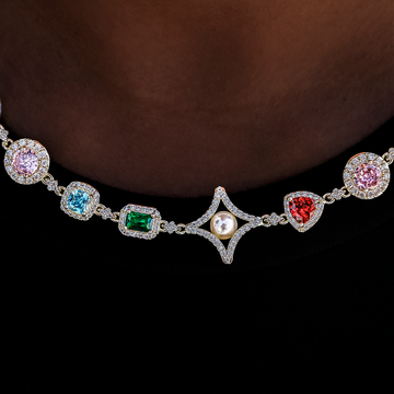 Collar de Perlas y Gemas de Color en Oro Amarillo - 17mm