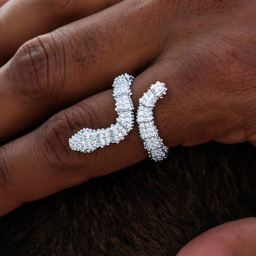 Iced Snake Wrap Ring in White Gold