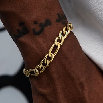 Pulsera de cadena Fígaro en oro amarillo - 9 mm