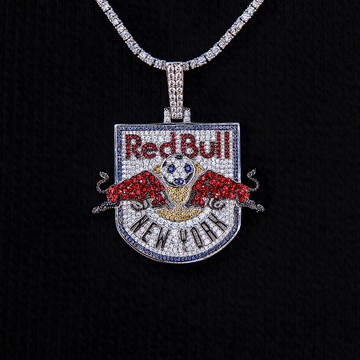 Colgante con el logo oficial de los New York Red Bulls de la MLS en oro blanco