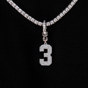 Micro Pave Number Clip On Pendants in White Gold