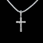 Colgante de cruz crucifijo plana helada en oro blanco