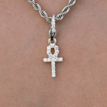 Micro Ankh Cross Clip On Charm Pendant in White Gold