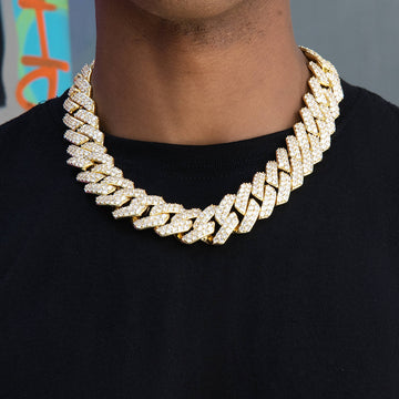 Diamond Prong Link Chain in Yellow Gold - 25mm