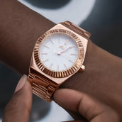 36MM Bisel estriado Alpha Era en oro rosa