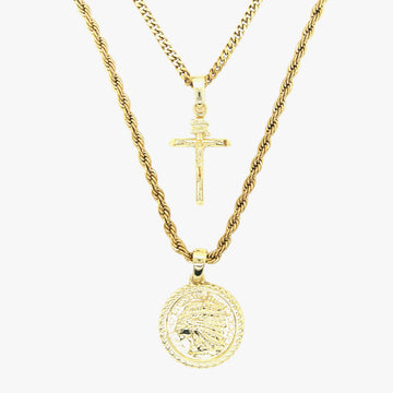Conjunto de Cruz y Moneda en Oro Amarillo