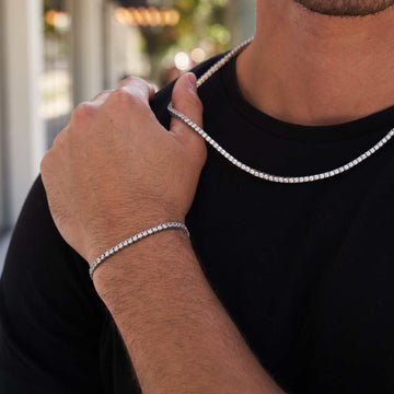 Conjunto de cadena y pulsera de tenis de diamantes de oro blanco - 3 mm