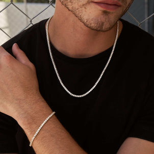 Paquete de Cadena y Pulsera Tenis de Diamantes en Oro Amarillo - 3mm
