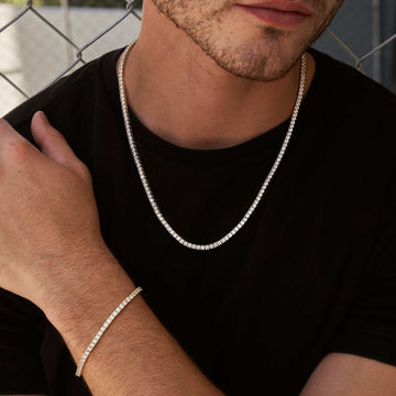 Paquete de Cadena y Pulsera Tenis de Diamantes en Oro Amarillo - 3mm