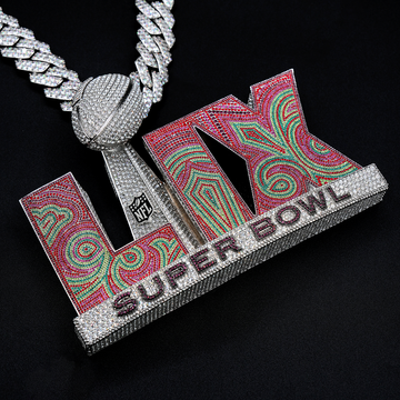 Colgante con el logo oficial de la NFL del Super Bowl LIX grande en oro blanco