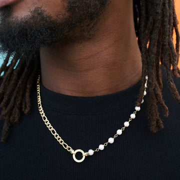 Figaro Link + Pearl Chain in Yellow Gold