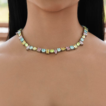 Cadena flotante de piedras multicolor pastel en oro blanco - 5MM