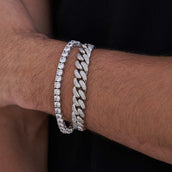 Paquete de pulseras de oro blanco: Cuban Link de diamante de 12 mm + tenis de 5 mm