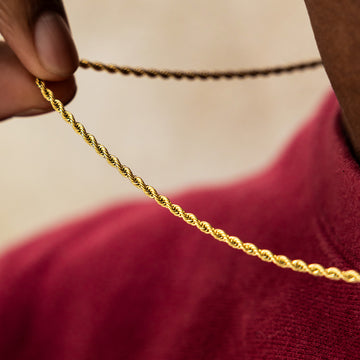 Cadena de Cuerda en Oro Amarillo - 2mm