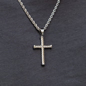 Twisted Rope Cross Pendant + 2MM Rope Necklace Bundle in White Gold