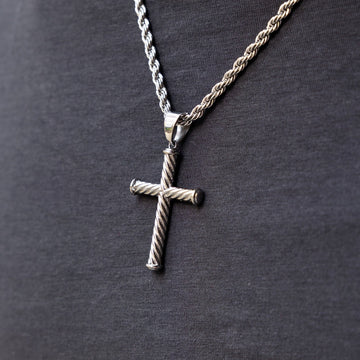 Twisted Rope Cross Pendant in White Gold