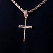 Iced Nail Cross Pendant in Rose Gold