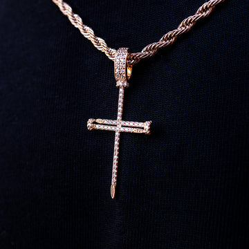 Iced Nail Cross Pendant in Rose Gold