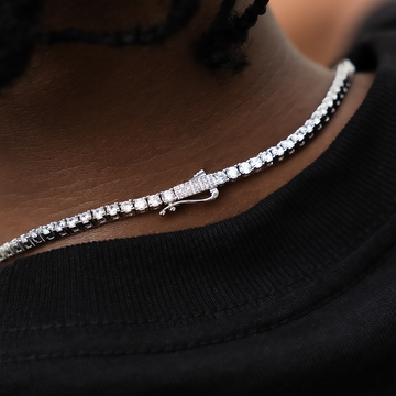 Round Cut Tennis Necklace in White Gold - 3mm