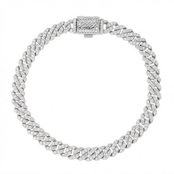 Micro Diamond Prong Moissanite Cuban Bracelet in Sterling Silver - 6MM