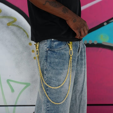 6MM Double Rope Chain w/ 65MM Carabiner Pant Chain in Yellow Gold