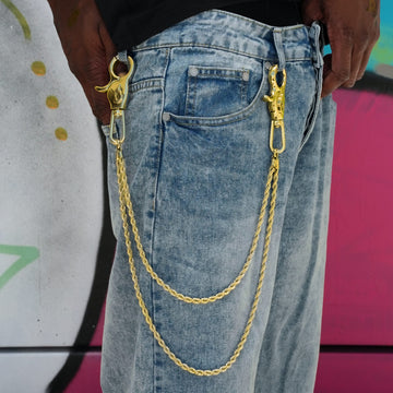 6MM Double Rope Chain w/ 65MM Carabiner Pant Chain in Yellow Gold