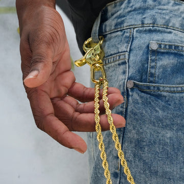 6MM Double Rope Chain w/ 65MM Carabiner Pant Chain in Yellow Gold