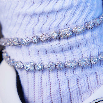 Mixed Stone Pave Anklet in White Gold - 6mm