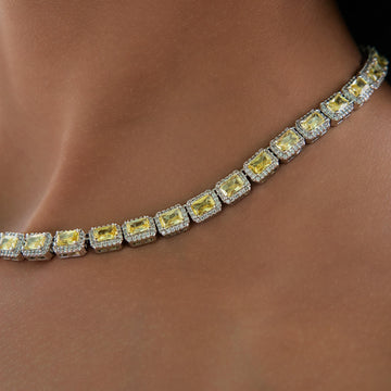 Iced Canary Cushion Cut Tennis Chain in White Gold - 7MM