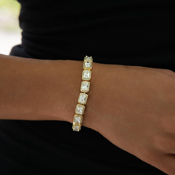 Iced Cushion Cut Tennis Bracelet in Yellow Gold - 7MM