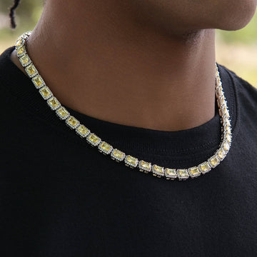 Cadena de tenis con corte de cojín Iced Canary en oro blanco - 7MM