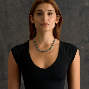 Emerald Cushion Cut Tennis Chain Necklace in White Gold - 7mm