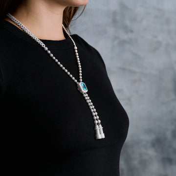 Collar de Cadena de Claustro Ajustable de Roca Helada Azul en Oro Blanco