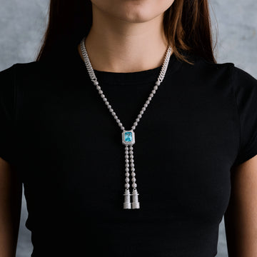 Collar de Cadena de Claustro Ajustable de Roca Helada Azul en Oro Blanco