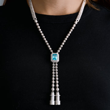 Collar de Cadena de Claustro Ajustable de Roca Helada Azul en Oro Blanco