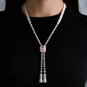 Cadena de eslabones ajustables Pink Iced Rock en oro blanco