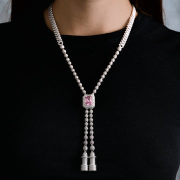Cadena de eslabones ajustables Pink Iced Rock en oro blanco