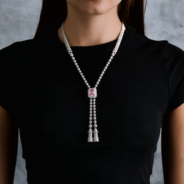 Cadena de eslabones ajustables Pink Iced Rock en oro blanco