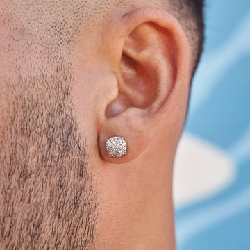 8MM Pave Set Moissanite Stud Earrings in White Gold Vermeil