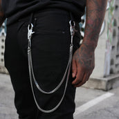 8MM Double Miami Cuban w/ 65MM Carabiner Pant Chain in White Gold