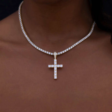 Colgante de cruz de oro macizo y diamantes - Diamantes VS