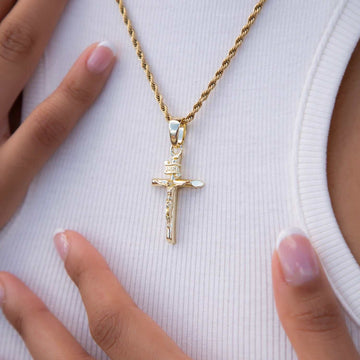 Crucifix Pendant + 2MM Rope Necklace Bundle in Yellow Gold