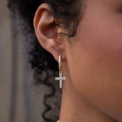 GLD Diamond Cross Extra Small Huggie Hoop Earrings in Yellow Gold