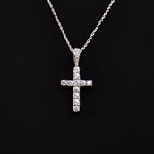 Micro Diamond Cross Pendant + 2MM Rope Chain Bundle in White Gold